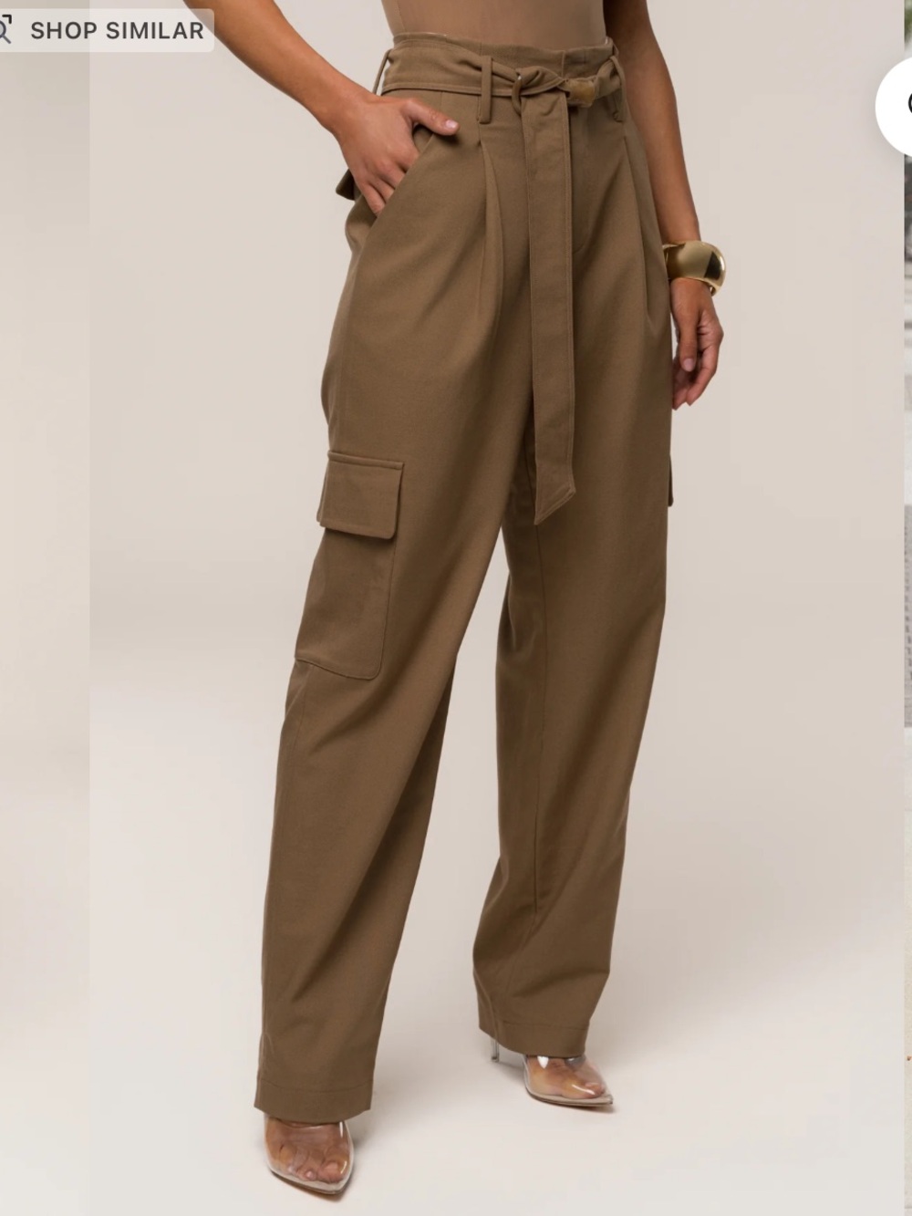 JLUXLABEL Alexis Tan Belted High Waist Cargo Trousers